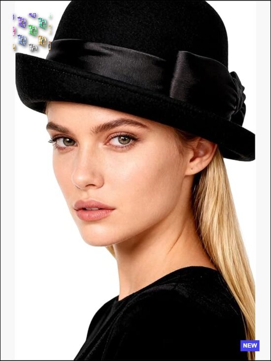 Wool Felt Cloche Hat with Bow Formal Elegant Church Tea Party Dress Cocktail